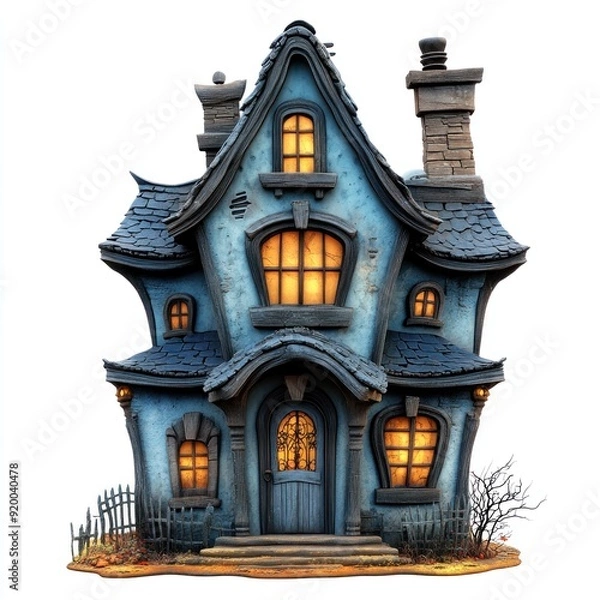 Obraz A large, old house with a black roof and a chimney.