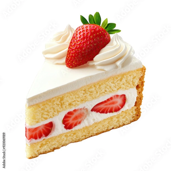 Obraz Strawberry Shortcake Slice With Whipped Cream On Isolated On Transparent Png Background , Great For Bakery And Dessert Advertising . Generative ai