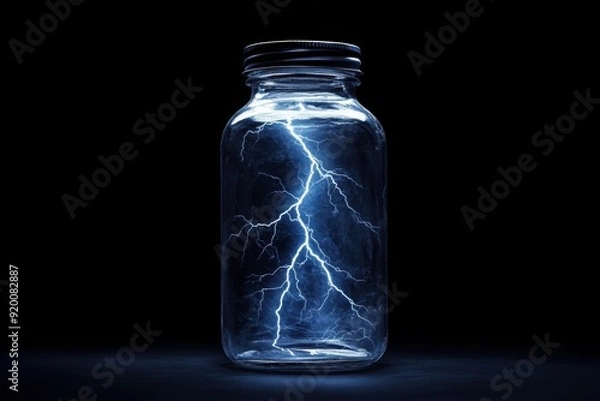 Obraz Lightning in a Bottle Concept on Black Background