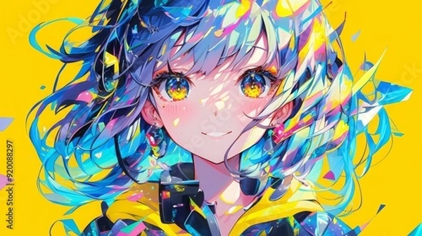 Fototapeta かわいい女の子の顔クローズアップイラスト,Generative AI AI画像