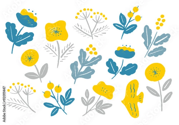 Obraz 北欧風花と小鳥のモチーフ