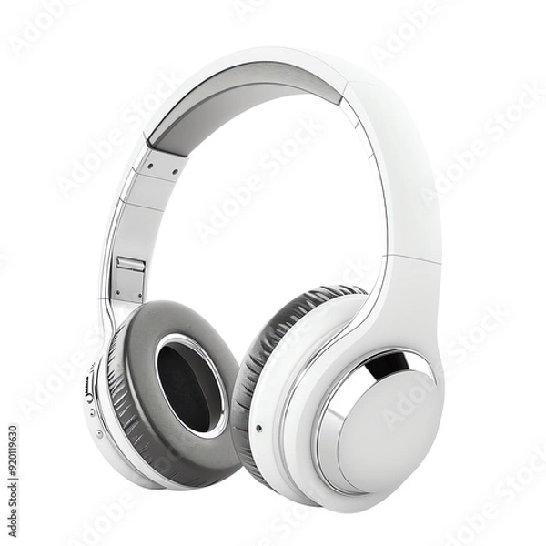 Fototapeta High-quality white wireless headphones isolated on a white background. Perfect for music, podcast, and gaming enthusiasts.