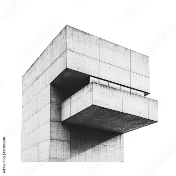Fototapeta PNG Modern concrete sculpture with geometric shapes in minimalist design against a white background