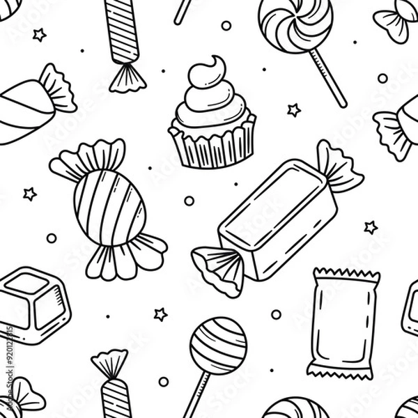 Fototapeta Sweet Candy doodle seamless pattern background wallpaper vector illustration