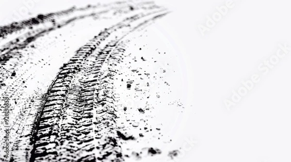 Obraz Tire Track Designs, a collection of diverse tire marks from cars and motorcycles, showcasing various tread patterns against a minimalist backdrop, emphasizing clarity and simplicity