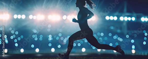 Fototapeta Determined young runner during a strenuous exercise running on a stadium on runner track