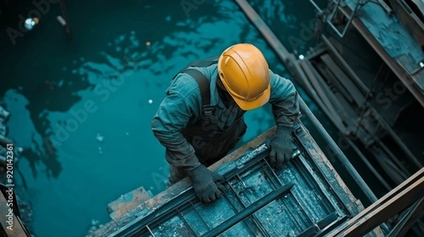 Fototapeta Person working in building and construction