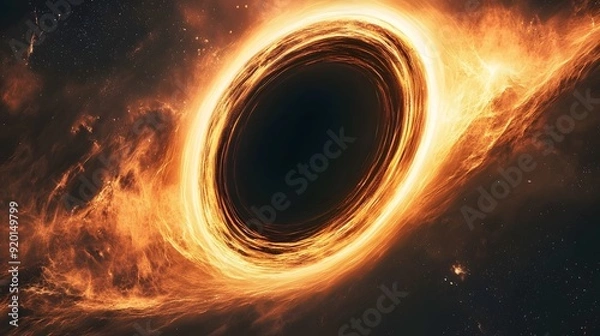 Fototapeta Mesmerizing Black Hole Swallowing Cosmic Energy in Fiery Galactic Backdrop
