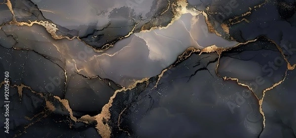 Fototapeta Abstract marble background with gold veins. Grey and black marble texture with gold accents.