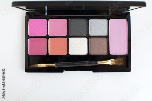 Fototapeta top view of pink and brown tone make up palette