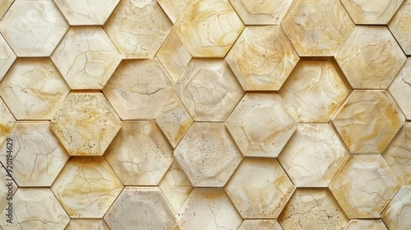 Fototapeta A simple yet striking pattern of hexagons in tones of cream and brown resembling the honeycomblike formations found in sandstone.