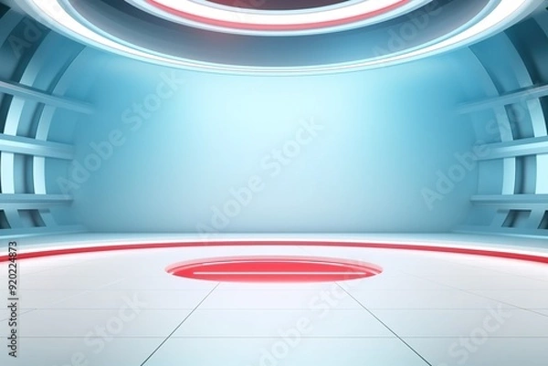 Fototapeta Futuristic Interior with Curved Walls and Red Lighting.