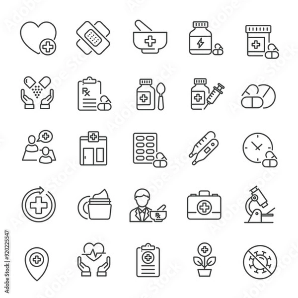 Obraz Pharmacy, medicine, healthcare thin line icons collection. Editable stroke. For website marketing design, logo, app, template, ui, etc. Vector illustration.