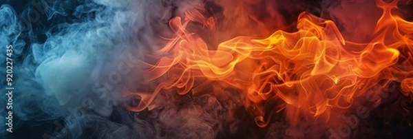 Fototapeta A vibrant blend of blue smoke and orange flame, ideal for dramatic visual projects that captivate audiences