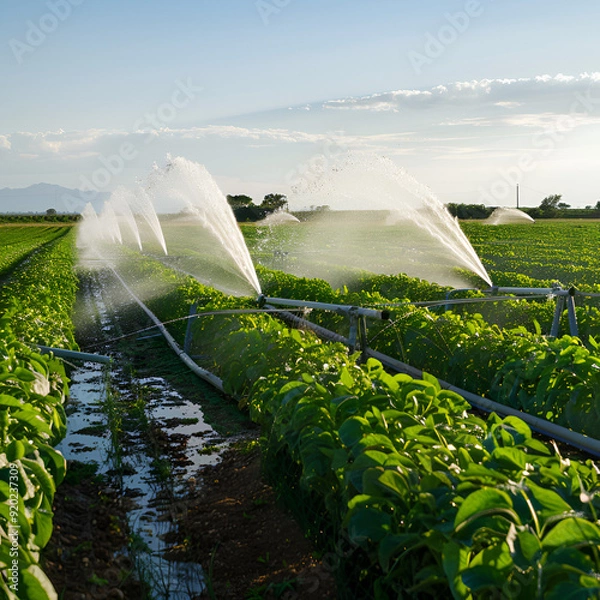 Fototapeta Lettuce in the field Precision irrigation systems for efficient water use in agriculture,
A tractor plowing in the green field top view

