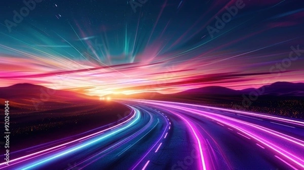 Obraz Highway Through a Neon Sunset