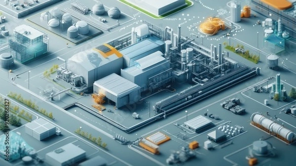 Fototapeta A modern depiction of a global waste management network, driven by AI, with data visualization elements and a focus on sustainability.
