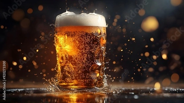 Fototapeta Pour of Refreshing Beer in a Glass with Ample Negative Space