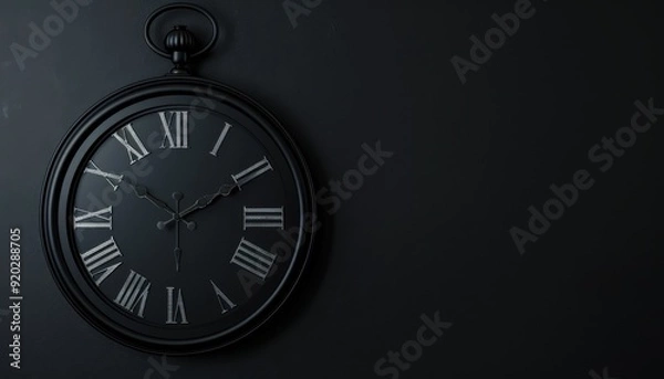 Obraz Elegant black wall clock with Roman numerals against a dark background