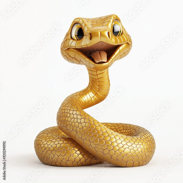 Fototapeta 3d chinese happy gold snake with happy face, lunar new year theme, white background	
