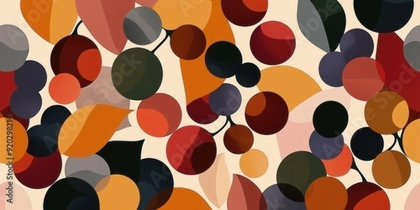 Fototapeta Abstract autumn grapes illustration with geometric shapes in warm colors