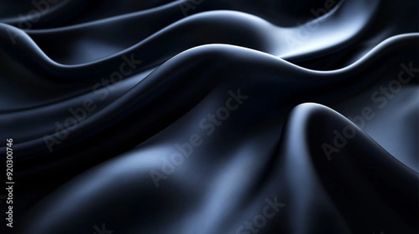 Fototapeta Abstract wave pattern of black cloth, texture background, 3D illustration.