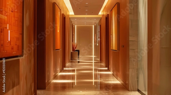 Fototapeta A gallery-style hallway featuring recessed lighting.
