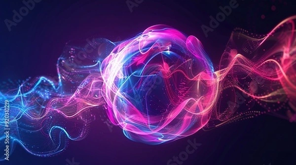 Fototapeta Abstract Sphere with Pink and Blue Glowing Lines