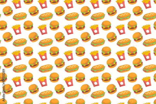 Fototapeta Fast Food in Flat Vector Background Seamless Pattern