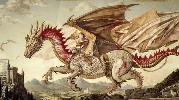 Obraz A noble illustration of the dragon St Georges dragon, captured in a moment of dramatic conflict with detailed artistry in Renaissance art