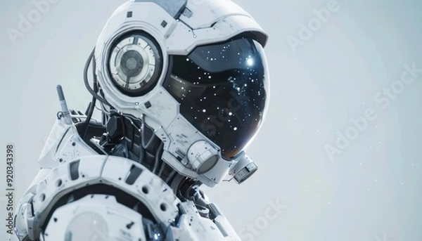Fototapeta Astronaut in a white space suit exploring a distant planet under a starry sky