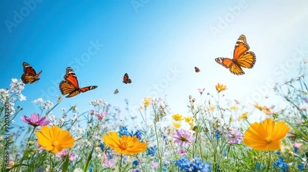 Obraz Butterflies and wildflowers