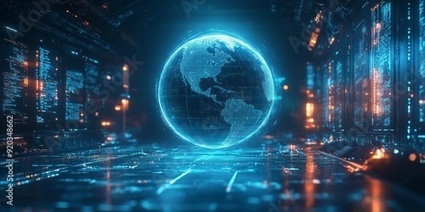 Fototapeta Global Connectivity Concept with Moody Lighting, generative ai