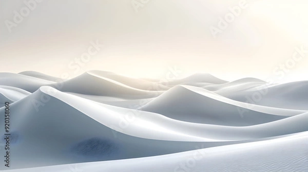 Fototapeta A serene landscape of smooth, undulating white dunes under soft light.