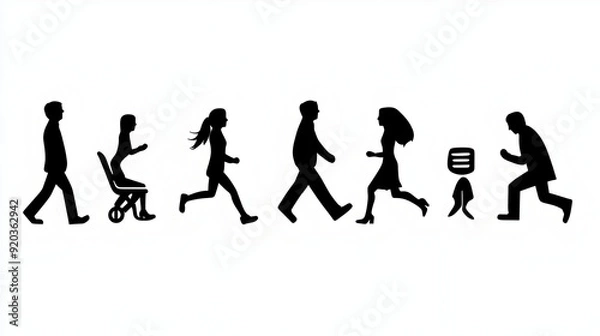 Fototapeta A progression of human figures illustrating movement and transformation.