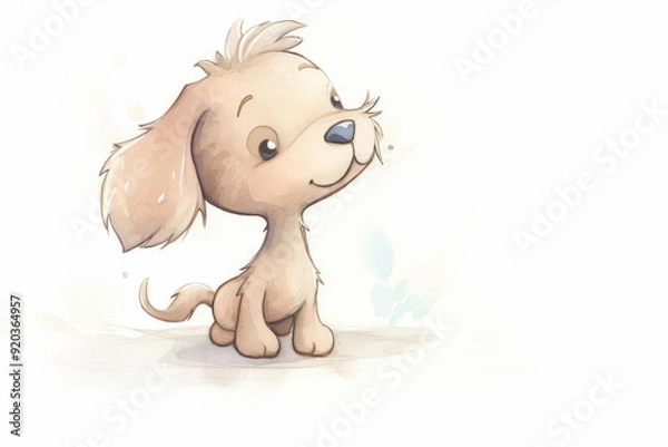 Fototapeta Adorable cartoon puppy illustration, featuring a cheerful expression and soft colors, perfect for children's themes and pet designs.