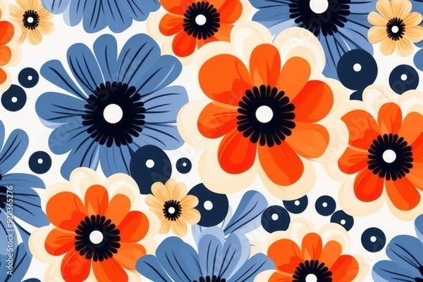 Fototapeta Abstract flower pattern illustration, isolate, white background, flat design, top view, modern theme, cartoon drawing, Split-complementary color scheme.