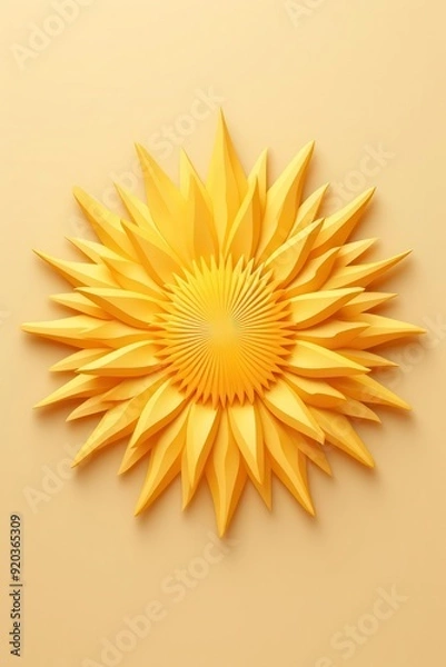 Fototapeta Vibrant yellow sun design, featuring intricate petals and a radiant center, ideal for cheerful decor or nature-themed projects.