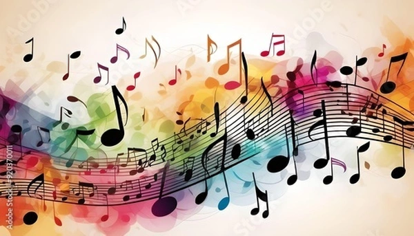 Obraz Colorful musical notes pattern on sheet music