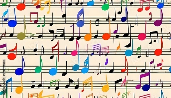 Obraz Colorful musical notes pattern on sheet music