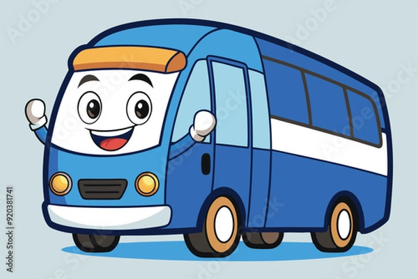 Fototapeta a cute funny cartoon character of a smiling tourist bus