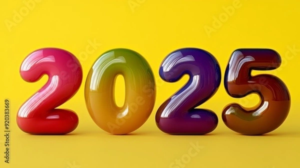 Fototapeta 2025 in a rounded bubblestyle font with a playful and colorful gradient perfect for childrens products or playful branding