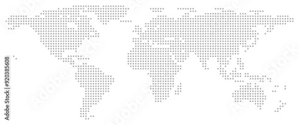 Fototapeta Abstract world map with grey square dotted pattern. Vector Map Illustration.