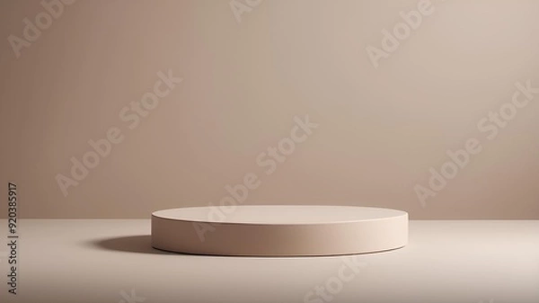 Obraz A neutral-toned podium with a smooth, flat surface, positioned in a soft, ambient light, perfect for close-up product photography.