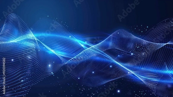 Fototapeta Abstract Blue Wave with Glowing Particles