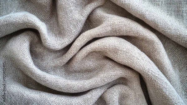 Fototapeta Close-up of Wrinkled Beige Fabric with Textured Surface