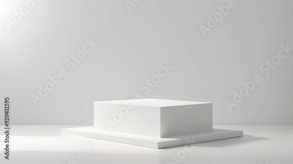 Obraz A simple, rectangular podium with a clean, white surface, placed in a bright, well-lit space, ideal for mockups or product displays.