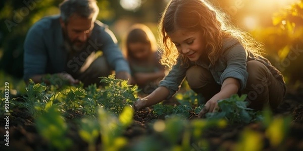 Fototapeta A Vibrant Community Garden: Generations Uniting in Nature, generative ai