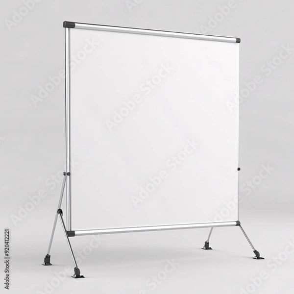 Fototapeta 240805 164. Pearl white screen with silver trim, white background, 3D Rendering, isometric, portable teleprompter design, anti glare coating, collapsible stand