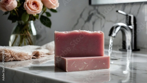 Obraz handcrafted rustic rose pink soap bar